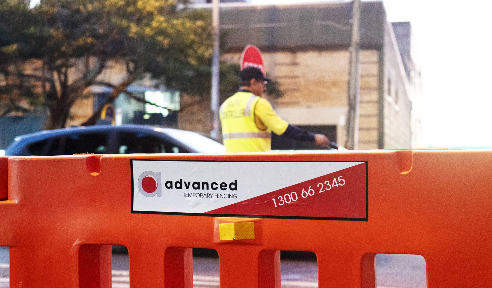 Traffic control set-up with water barriers and signage - photo 3