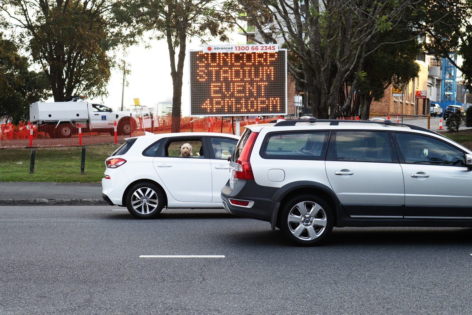 Traffic control set-up with water barriers and signage - photo 4